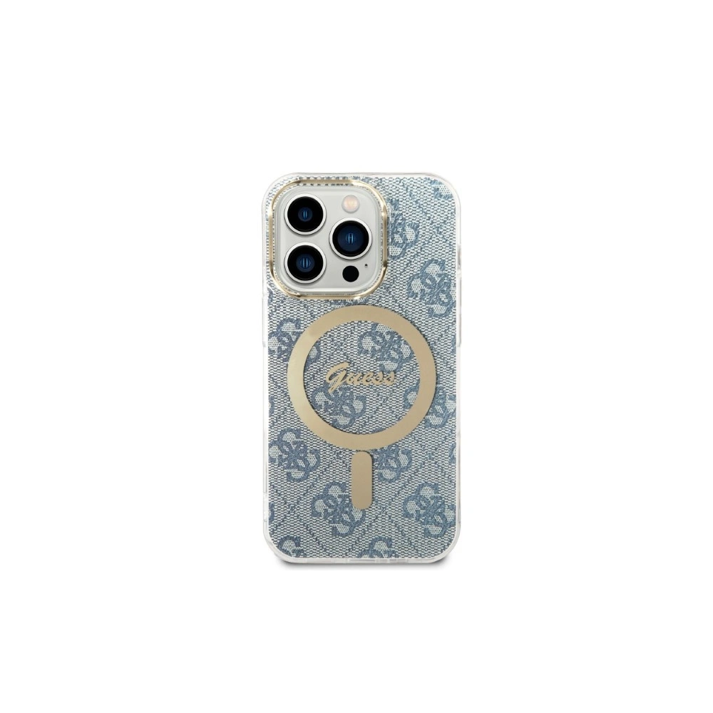 Zestaw Guess etui + ładowarka bezprzewodowa GUBPP14LH4EACSB Apple iPhone 14 Pro niebieski/blue hard case 4G Print MagSafe