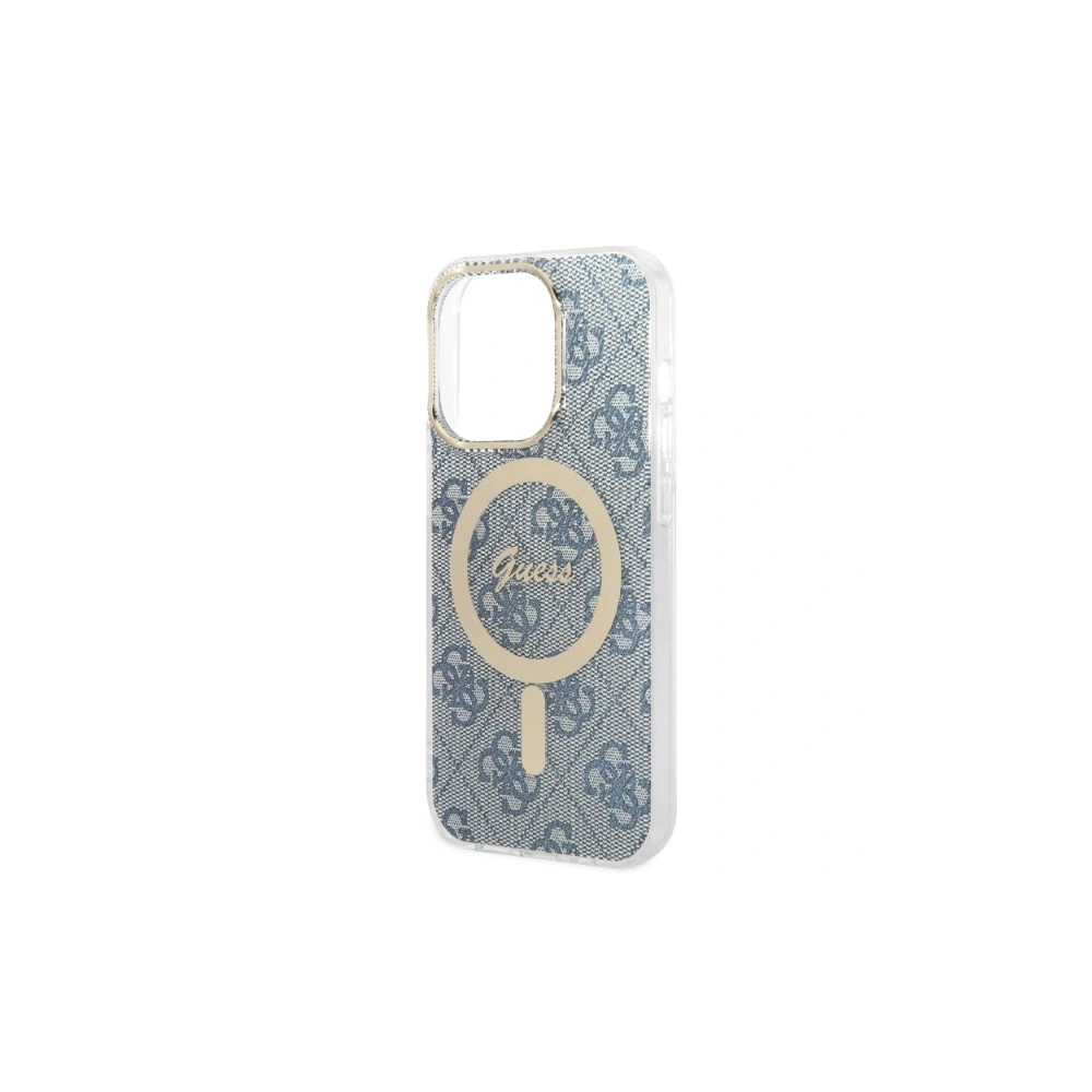 Zestaw Guess etui + ładowarka bezprzewodowa GUBPP14LH4EACSB Apple iPhone 14 Pro niebieski/blue hard case 4G Print MagSafe