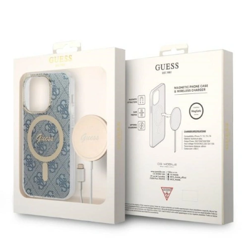 Kup Sada Guess pouzdro + bezdrátová nabíječka GUBPP14LH4EACSB Apple iPhone 14 Pro modrá/blue hard case 4G Print MagSafe - GUE2291 - {ean13} - Sklep Home Screen