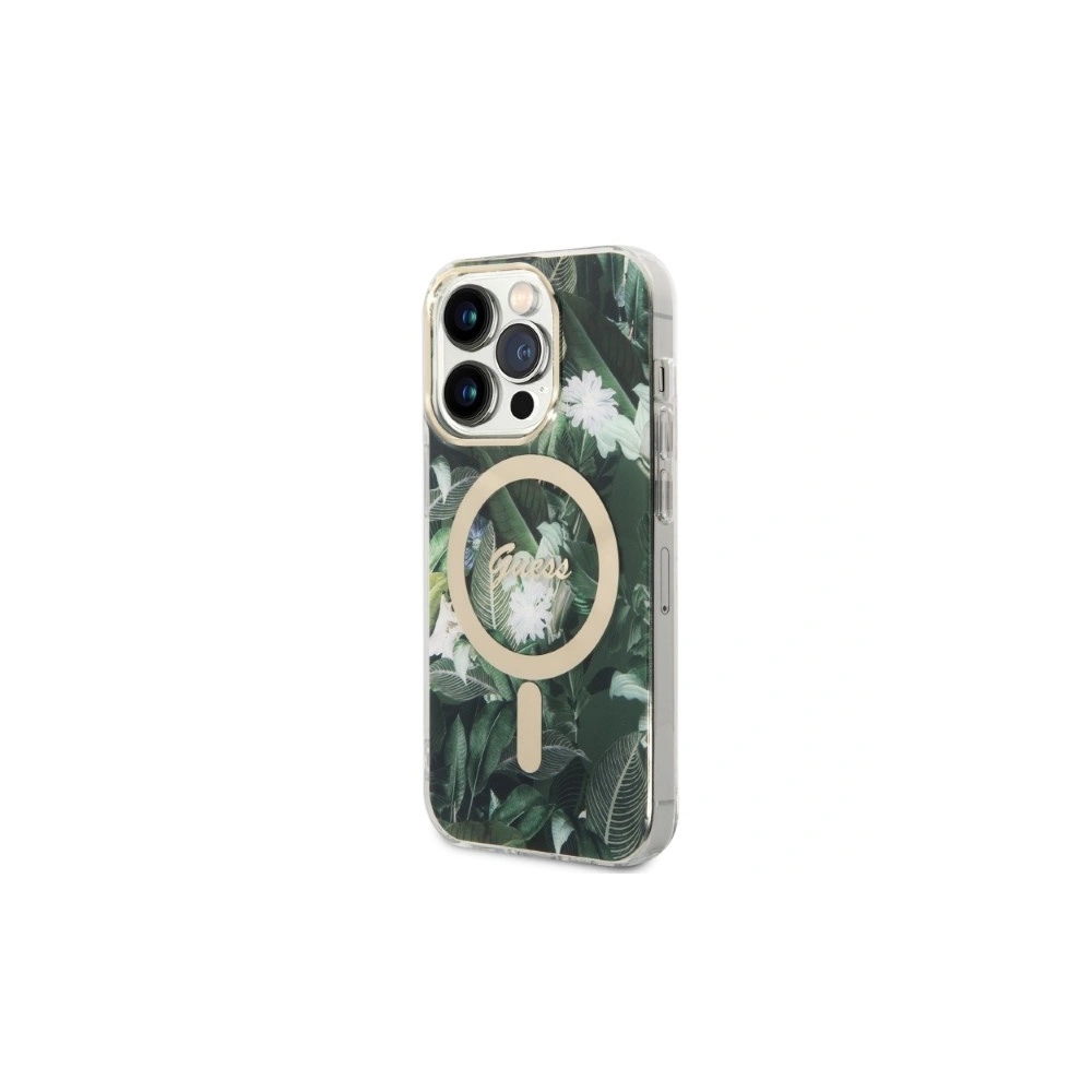 Zestaw Guess etui + ładowarka bezprzewodowa GUBPP14LHJEACSA Apple iPhone 14 Pro zielony/green hard case Jungle MagSafe