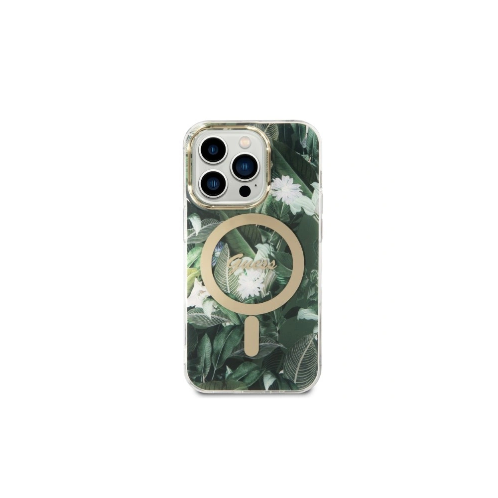 Zestaw Guess etui + ładowarka bezprzewodowa GUBPP14LHJEACSA Apple iPhone 14 Pro zielony/green hard case Jungle MagSafe