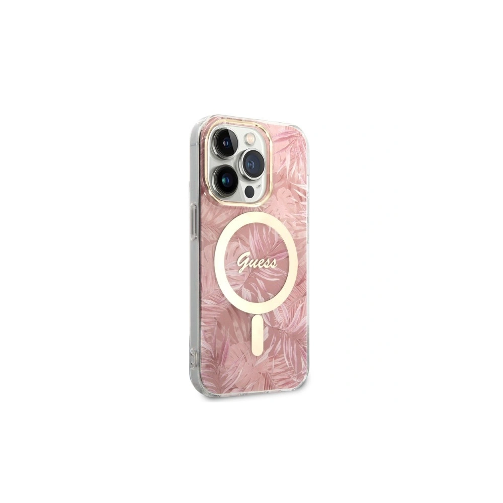 Zestaw Guess etui + ładowarka bezprzewodowa GUBPP14LHJEACSP Apple iPhone 14 Pro różowy/pink hard case Jungle MagSafe