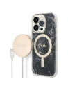 Zestaw Guess tok + vezeték nélküli töltő GUBPP14LHMEACSK Apple iPhone 14 Pro fekete/márvány MagSafe kemény tok