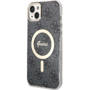 Zestaw Guess etui + ładowarka bezprzewodowa GUBPP14MH4EACSK Apple iPhone 14 Plus / 15 Plus czarny/black hard case 4G Print MagSafe
