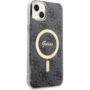 Zestaw Guess etui + ładowarka bezprzewodowa GUBPP14MH4EACSK Apple iPhone 14 Plus / 15 Plus czarny/black hard case 4G Print MagSafe