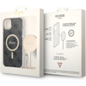 Zestaw Guess etui + ładowarka bezprzewodowa GUBPP14MH4EACSK Apple iPhone 14 Plus / 15 Plus czarny/black hard case 4G Print MagSafe