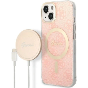 Zestaw Guess etui + ładowarka bezprzewodowa GUBPP14MH4EACSP Apple iPhone 14 Plus / 15 Plus różowy/pink hard case 4G Print MagSafe
