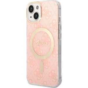 Zestaw Guess etui + ładowarka bezprzewodowa GUBPP14MH4EACSP Apple iPhone 14 Plus / 15 Plus różowy/pink hard case 4G Print MagSafe