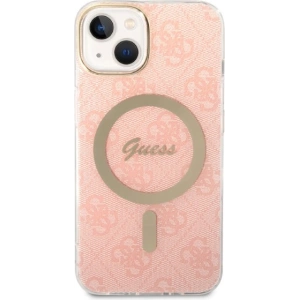 Zestaw Guess etui + ładowarka bezprzewodowa GUBPP14MH4EACSP Apple iPhone 14 Plus / 15 Plus różowy/pink hard case 4G Print MagSafe
