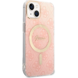 Zestaw Guess etui + ładowarka bezprzewodowa GUBPP14MH4EACSP Apple iPhone 14 Plus / 15 Plus różowy/pink hard case 4G Print MagSafe