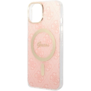 Zestaw Guess etui + ładowarka bezprzewodowa GUBPP14MH4EACSP Apple iPhone 14 Plus / 15 Plus różowy/pink hard case 4G Print MagSafe