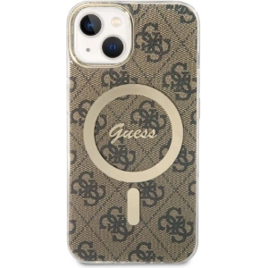 Zestaw Guess etui + ładowarka bezprzewodowa GUBPP14MH4EACSW Apple iPhone 14 Plus / 15 Plus brązowy/brown hard case 4G Print MagSafe