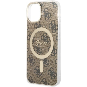 Zestaw Guess etui + ładowarka bezprzewodowa GUBPP14MH4EACSW Apple iPhone 14 Plus / 15 Plus brązowy/brown hard case 4G Print MagSafe