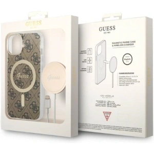 Zestaw Guess etui + ładowarka bezprzewodowa GUBPP14MH4EACSW Apple iPhone 14 Plus / 15 Plus brązowy/brown hard case 4G Print MagSafe