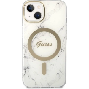 Zestaw Guess etui + ładowarka bezprzewodowa GUBPP14MHMEACSH Apple iPhone 14 Plus / 15 Plus biały/white hard case Marble MagSafe