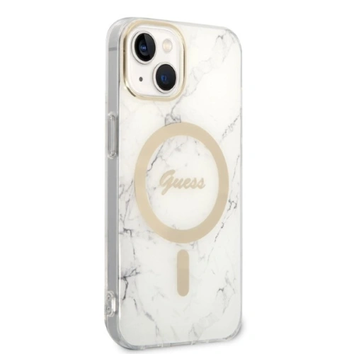 Kup Set Guess etui + încărcător wireless GUBPP14MHMEACSH Apple iPhone 14 Plus / 15 Plus alb/white hard case Marble MagSafe - GUE2303 - {ean13} - Sklep Home Screen