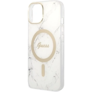 Zestaw Guess etui + ładowarka bezprzewodowa GUBPP14MHMEACSH Apple iPhone 14 Plus / 15 Plus biały/white hard case Marble MagSafe