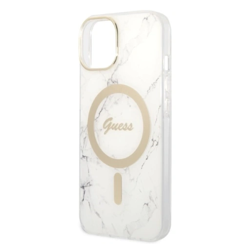 Kup Set Guess etui + încărcător wireless GUBPP14MHMEACSH Apple iPhone 14 Plus / 15 Plus alb/white hard case Marble MagSafe - GUE2303 - {ean13} - Sklep Home Screen