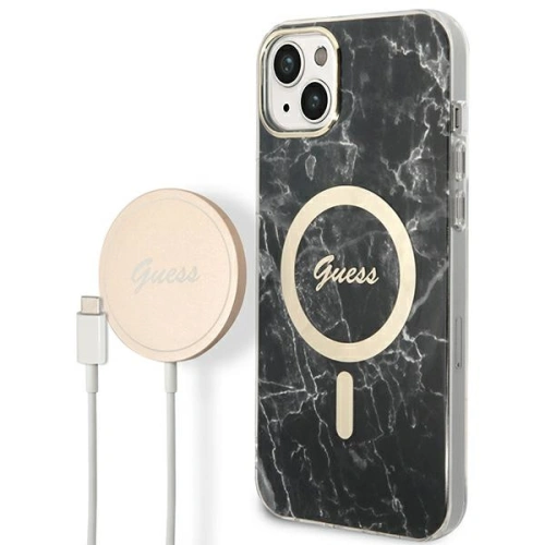 Kup Set Guess pouzdro + bezdrátová nabíječka GUBPP14MHMEACSK Apple iPhone 14 Plus / 15 Plus černý/black hard case Marble MagSafe - GUE2304 - {ean13} - Sklep Home Screen