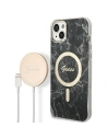 Set Guess husă + încărcător wireless GUBPP14MHMEACSK Apple iPhone 14 Plus / 15 Plus negru/case dur Marble MagSafe