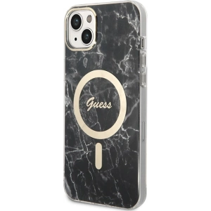 Zestaw Guess etui + ładowarka bezprzewodowa GUBPP14MHMEACSK Apple iPhone 14 Plus / 15 Plus czarny/black hard case Marble MagSafe