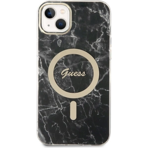 Zestaw Guess etui + ładowarka bezprzewodowa GUBPP14MHMEACSK Apple iPhone 14 Plus / 15 Plus czarny/black hard case Marble MagSafe