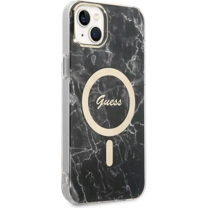 Zestaw Guess etui + ładowarka bezprzewodowa GUBPP14MHMEACSK Apple iPhone 14 Plus / 15 Plus czarny/black hard case Marble MagSafe