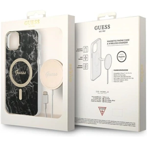 Zestaw Guess etui + ładowarka bezprzewodowa GUBPP14MHMEACSK Apple iPhone 14 Plus / 15 Plus czarny/black hard case Marble MagSafe