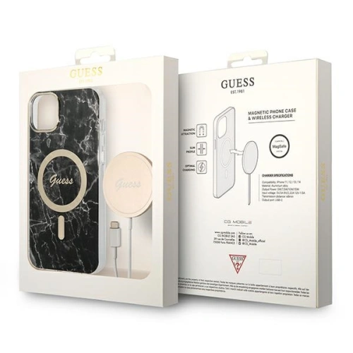 Kup Set Guess pouzdro + bezdrátová nabíječka GUBPP14MHMEACSK Apple iPhone 14 Plus / 15 Plus černý/black hard case Marble MagSafe - GUE2304 - {ean13} - Sklep Home Screen
