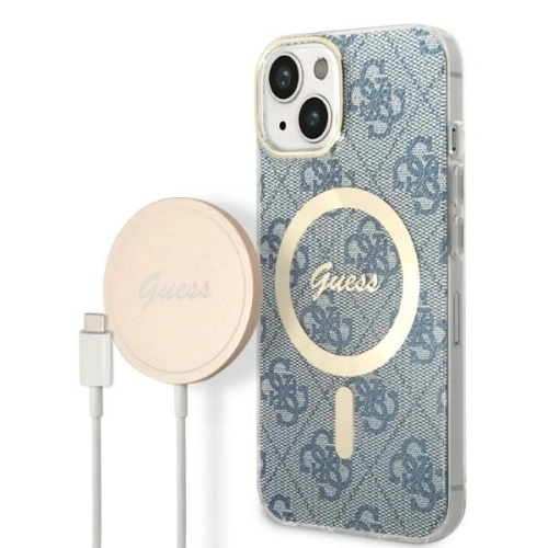 Kup Set Guess pouzdro + bezdrátová nabíječka GUBPP14SH4EACSB Apple iPhone 14 modrá/blue hard case 4G Print MagSafe - GUE2305 - {ean13} - Sklep Home Screen