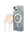 Set Guess pouzdro + bezdrátová nabíječka GUBPP14SH4EACSB Apple iPhone 14 modrá/blue hard case 4G Print MagSafe