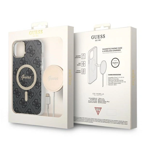 Kup Sada Guess pouzdro + bezdrátová nabíječka GUBPP14SH4EACSK Apple iPhone 14 černá/black hard case 4G Print MagSafe - GUE2306 - {ean13} - Sklep Home Screen