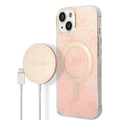 Kup Zestaw Guess etui + ładowarka bezprzewodowa GUBPP14SH4EACSP Apple iPhone 14 różowy/pink hard case 4G Print MagSafe - GUE2307 - {ean13} - Sklep Home Screen