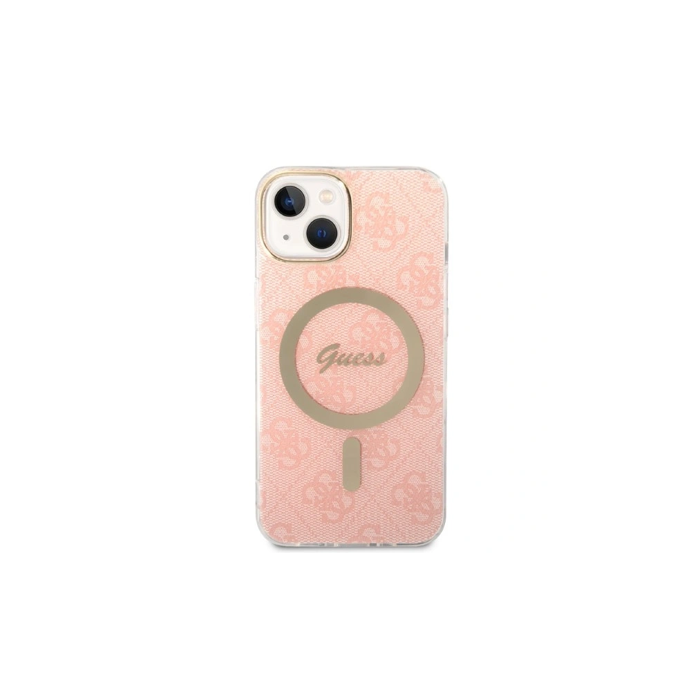 Zestaw Guess etui + ładowarka bezprzewodowa GUBPP14SH4EACSP Apple iPhone 14 różowy/pink hard case 4G Print MagSafe