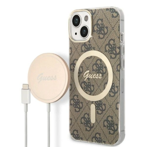 Buy Guess GUBPP14SH4EACSW Case + Wireless Charger Apple iPhone 14 brown hard case 4G Print MagSafe - GUE2308 - {ean13} - Home Screen Store Europe