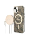 Zestaw Guess etui + ładowarka bezprzewodowa GUBPP14SH4EACSW Apple iPhone 14 brązowy/brown hard case 4G Print MagSafe