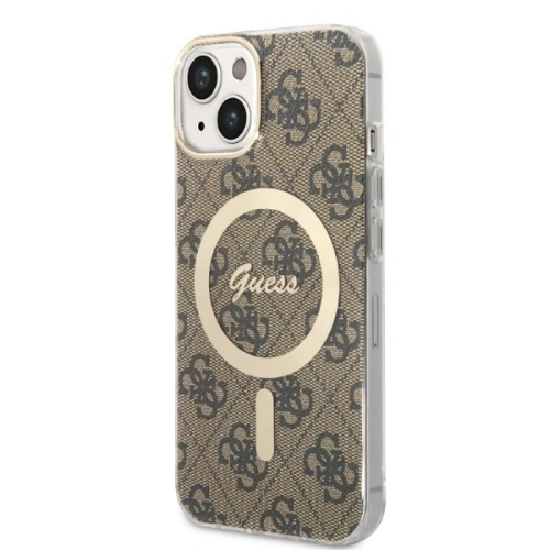 Kup Zestaw Guess etui + ładowarka bezprzewodowa GUBPP14SH4EACSW Apple iPhone 14 brązowy/brown hard case 4G Print MagSafe - GUE2308 - {ean13} - Sklep Home Screen