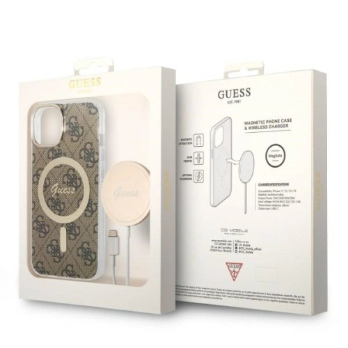 Kup Zestaw Guess etui + ładowarka bezprzewodowa GUBPP14SH4EACSW Apple iPhone 14 brązowy/brown hard case 4G Print MagSafe - GUE2308 - {ean13} - Sklep Home Screen