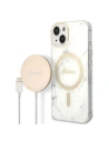 Set Guess husă + încărcător wireless GUBPP14SHMEACSH Apple iPhone 14 alb/case dur Marble MagSafe