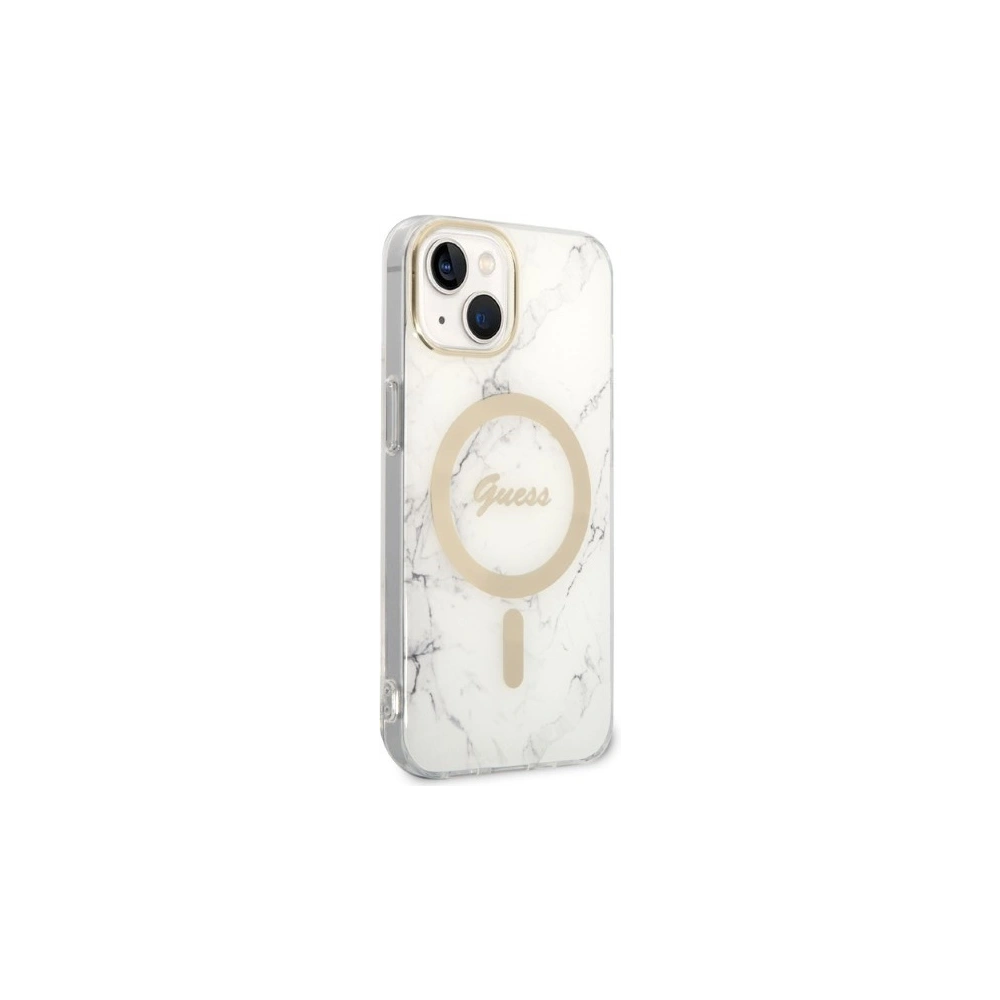 Zestaw Guess etui + ładowarka bezprzewodowa GUBPP14SHMEACSH Apple iPhone 14 biały/white hard case Marble MagSafe