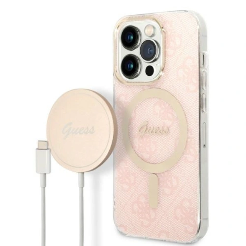 Buy Guess GUBPP14XH4EACSP Case + Wireless Charger Apple iPhone 14 Pro Max pink hard case 4G Print MagSafe - GUE2313 - {ean13} - Home Screen Store Europe