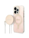Guess GUBPP14XH4EACSP Case + Wireless Charger Apple iPhone 14 Pro Max pink hard case 4G Print MagSafe