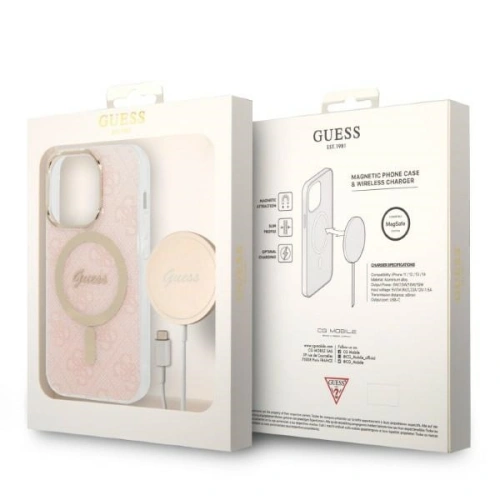 Buy Guess GUBPP14XH4EACSP Case + Wireless Charger Apple iPhone 14 Pro Max pink hard case 4G Print MagSafe - GUE2313 - {ean13} - Home Screen Store Europe