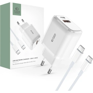 Ładowarka sieciowa Tech-Protect C20W 2-port Network Charger PD 20W QC 3.0 + USB-C Cable White
