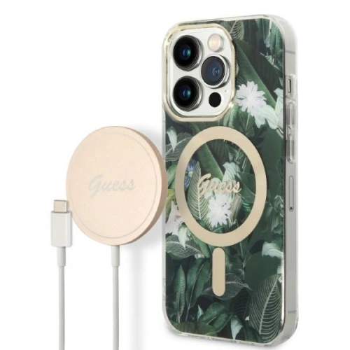 Buy Guess GUBPP14XHJEACSA Case + Wireless Charger Apple iPhone 14 Pro Max zielony/green hard case Jungle MagSafe - GUE2315 - {ean13} - Home Screen Store Europe