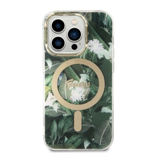 Kup Set Guess Case + kabelloses Ladegerät GUBPP14XHJEACSA Apple iPhone 14 Pro Max grün/hard case Jungle MagSafe - GUE2315 - {ean13} - Sklep Home Screen