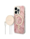 Set Guess etui + încărcător wireless GUBPP14XHJEACSP Apple iPhone 14 Pro Max roz/pink hard case Jungle MagSafe