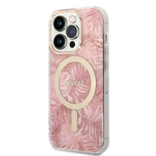 Kup Set Guess etui + încărcător wireless GUBPP14XHJEACSP Apple iPhone 14 Pro Max roz/pink hard case Jungle MagSafe - GUE2316 - {ean13} - Sklep Home Screen