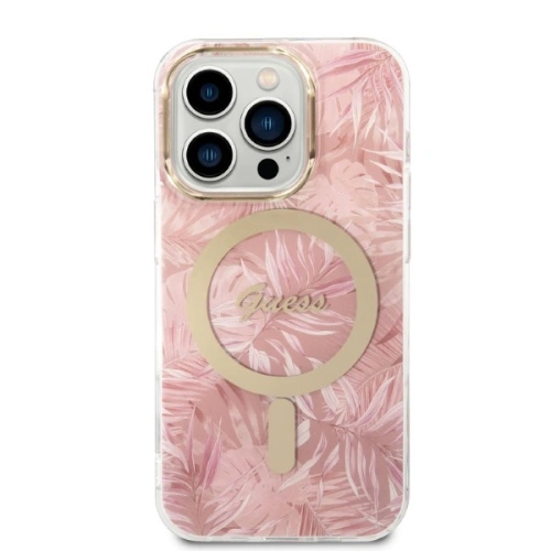 Kup Set Guess etui + încărcător wireless GUBPP14XHJEACSP Apple iPhone 14 Pro Max roz/pink hard case Jungle MagSafe - GUE2316 - {ean13} - Sklep Home Screen