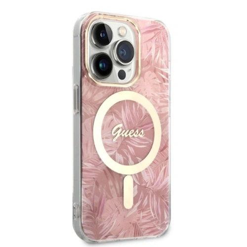 Kup Set Guess etui + încărcător wireless GUBPP14XHJEACSP Apple iPhone 14 Pro Max roz/pink hard case Jungle MagSafe - GUE2316 - {ean13} - Sklep Home Screen